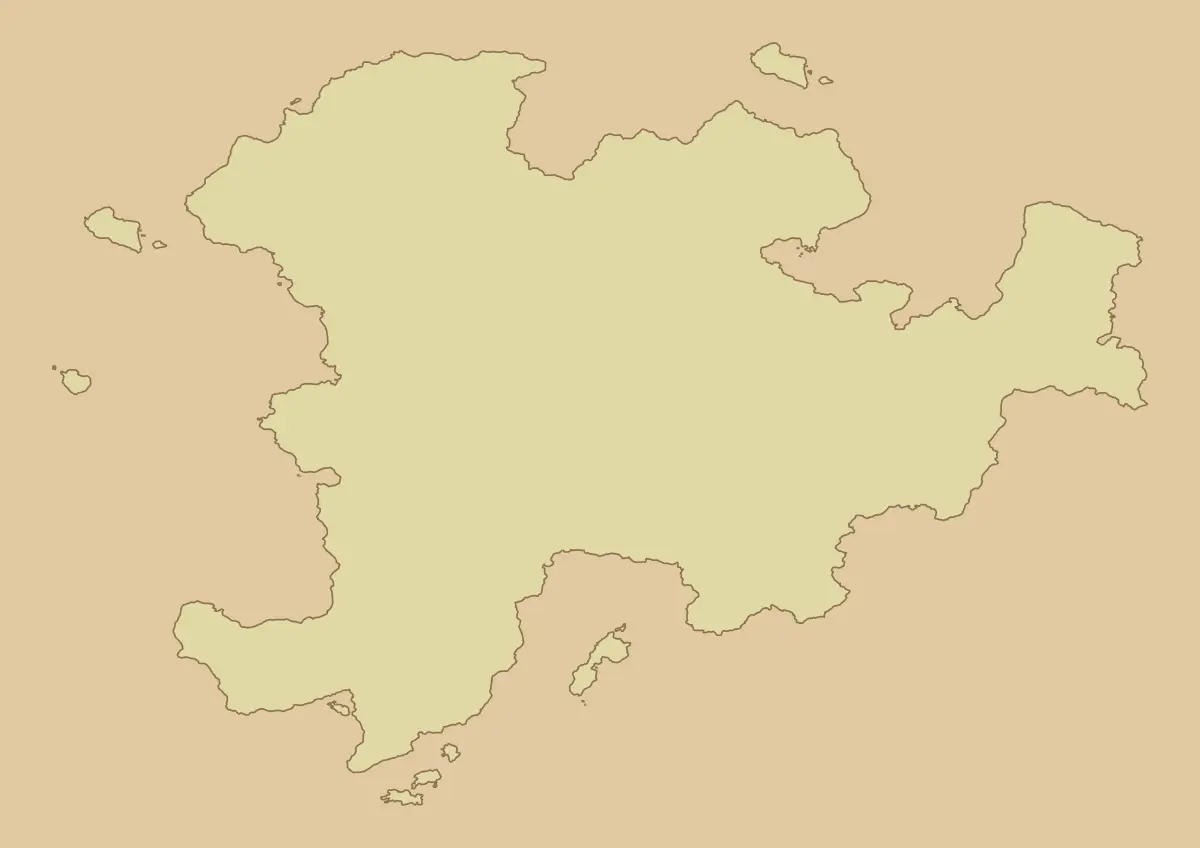 A fantasy map, showing only an island coastline