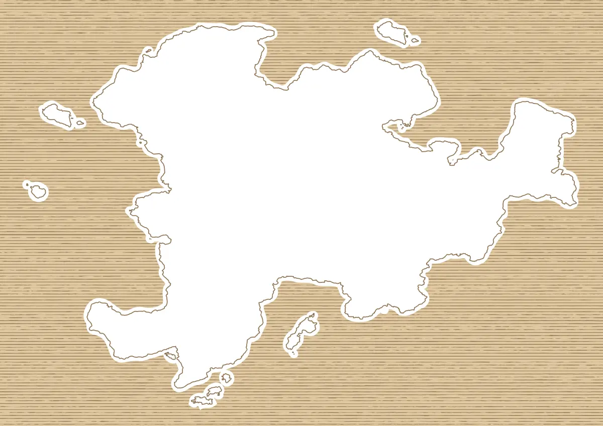 The island shape simplified and expanded slightly from the original coastline