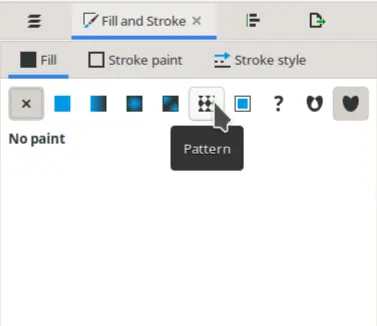 A mouse pointing at the Pattern Fill icon in Inkscape's Fill and Stroke panel