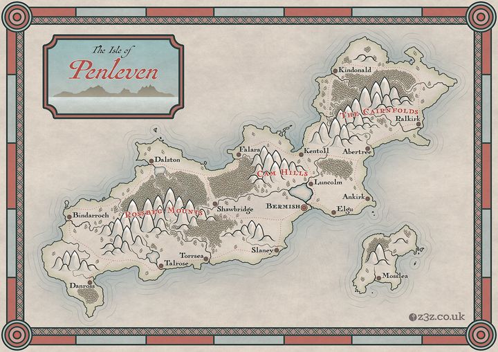 A fantasy map showing the Isle of Penleven